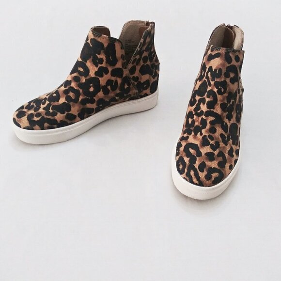 STEVE MADDEN Claud Leopard Print Back Zip Bootie High Top Wedge Sneaker Sz 5 NEW - Picture 2 of 12